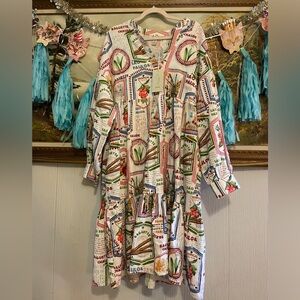 Joie Multicolor Travel-Stamp Print Cotton Dress in White. Size XL. BNWT